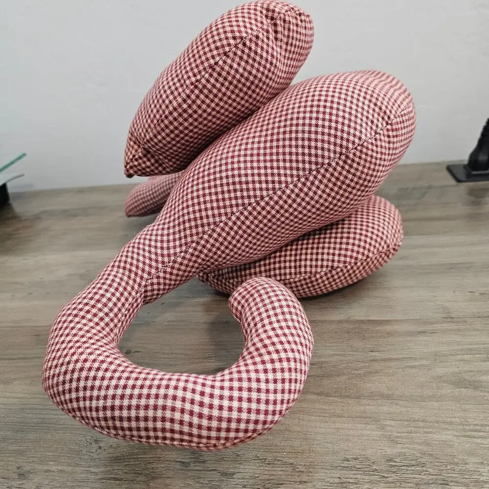 Vintage Handmade Cat Plush Red Gingham Shelf Sitter Farmhouse Cottage Kitty Cats